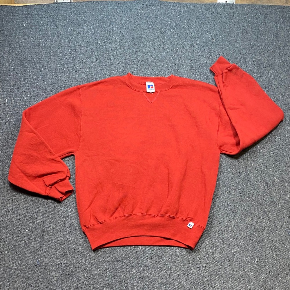 Russell Athletic Sweatshirt Sz M Mens Red Streetwear V Notch Pullover Plain 90s